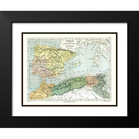 Iberian Peninsula Spain Africa - Cortambert 1880 Black Modern Wood Framed Art Print with Double Matting by Cortambert