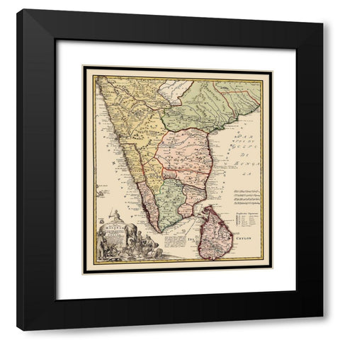 Indian Peninsula Sri Lanka Asia - Homann 1733 Black Modern Wood Framed Art Print with Double Matting by Homann