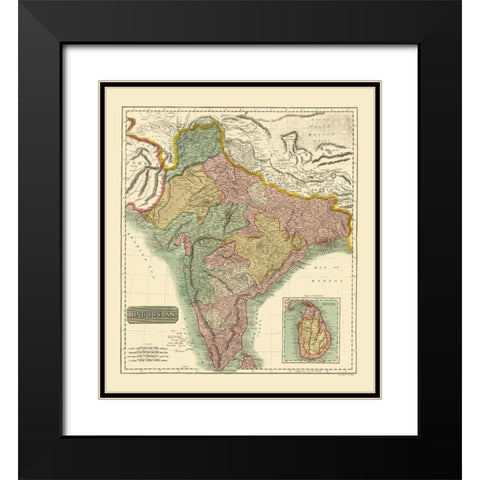 Hindostan British India - Thomson 1814 Black Modern Wood Framed Art Print with Double Matting by Thomson