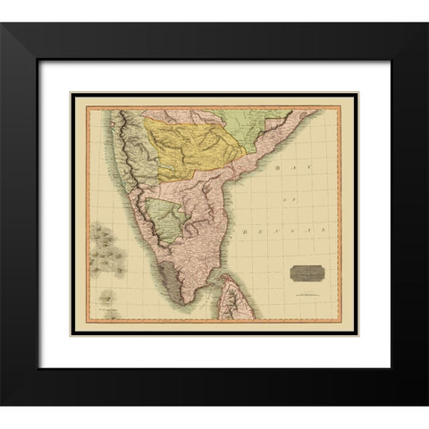 Southern Hindostan British India - Thomson 1816 Black Modern Wood Framed Art Print with Double Matting by Thomson