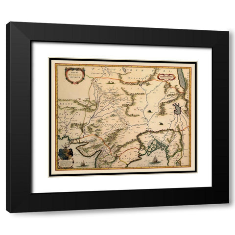 Central Asia - Blaeu 1638 Black Modern Wood Framed Art Print with Double Matting by Blaeu