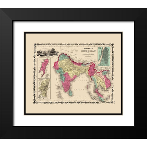 Hindostan British India - Johnson 1860 Black Modern Wood Framed Art Print with Double Matting by Johnson