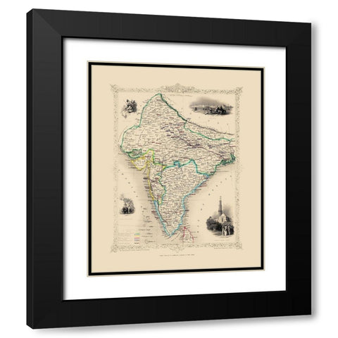 British India - Tallis 1851 Black Modern Wood Framed Art Print with Double Matting by Tallis