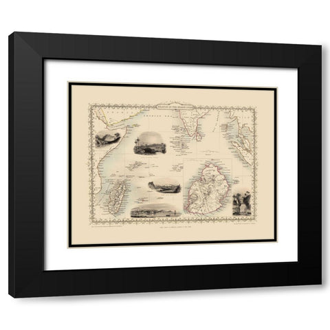 Indian Ocean Islands - Tallis 1851 Black Modern Wood Framed Art Print with Double Matting by Tallis