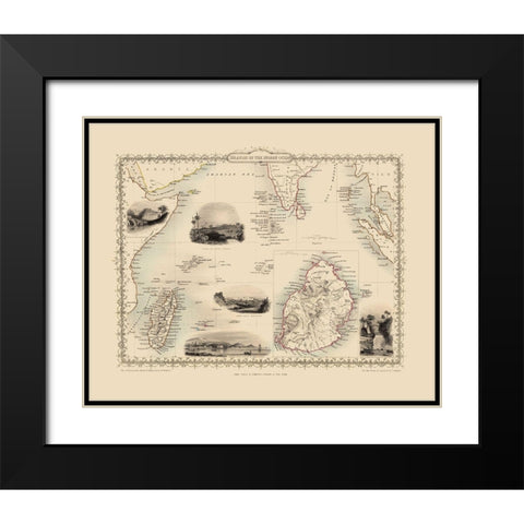 Indian Ocean Islands - Tallis 1851 Black Modern Wood Framed Art Print with Double Matting by Tallis
