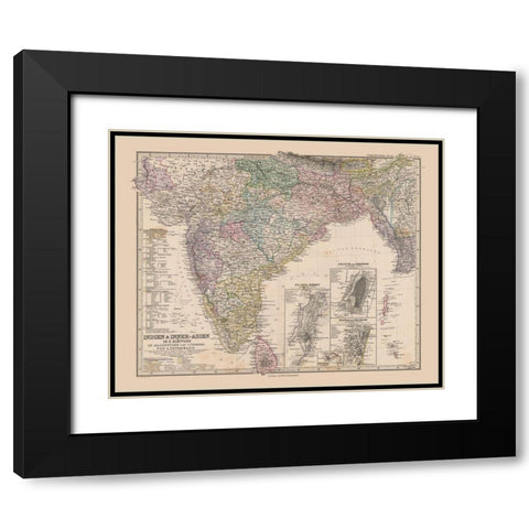 India - Stieler 1885 Black Modern Wood Framed Art Print with Double Matting by Stieler