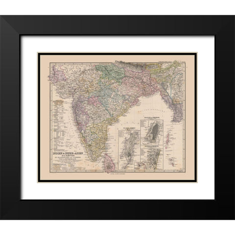 India - Stieler 1885 Black Modern Wood Framed Art Print with Double Matting by Stieler