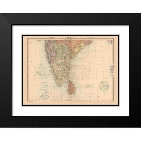 India Sri Lanka - Black 1867 Black Modern Wood Framed Art Print with Double Matting by Black