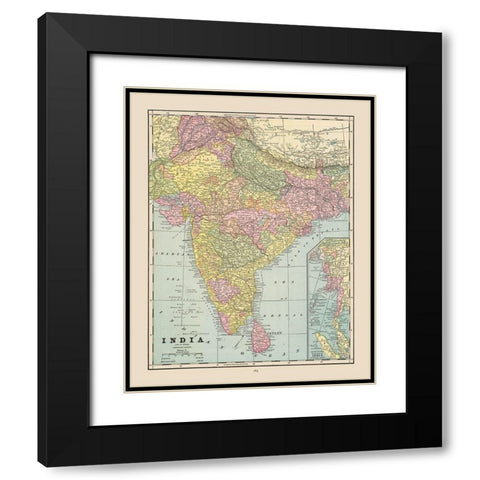 India - Cram 1892 Black Modern Wood Framed Art Print with Double Matting by Cram