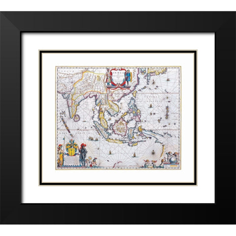 Asia India - Blaeu 1665 Black Modern Wood Framed Art Print with Double Matting by Blaeu