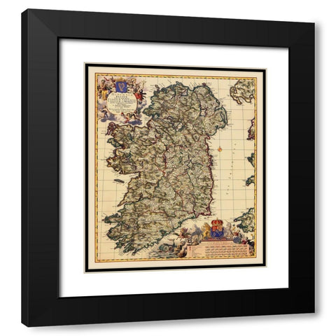 Ireland - Visscher 1689 Black Modern Wood Framed Art Print with Double Matting by Visscher