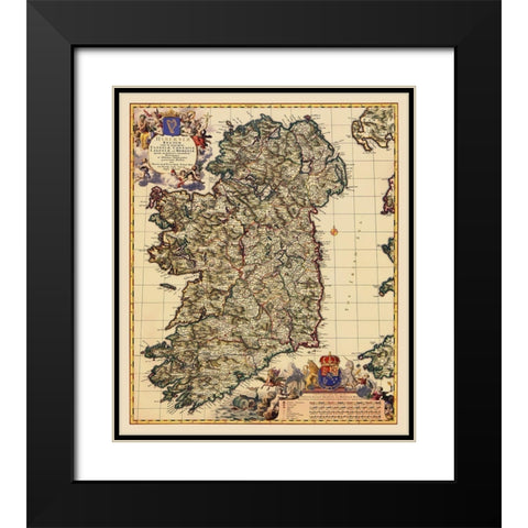 Ireland - Visscher 1689 Black Modern Wood Framed Art Print with Double Matting by Visscher