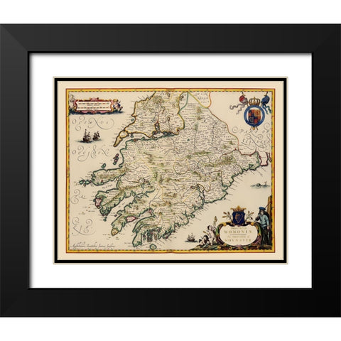 Munster Province Ireland - Jansson 1646 Black Modern Wood Framed Art Print with Double Matting by Jansson