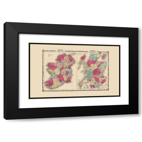 Ireland Scotland - Johnson 1860 Black Modern Wood Framed Art Print with Double Matting by Johnson