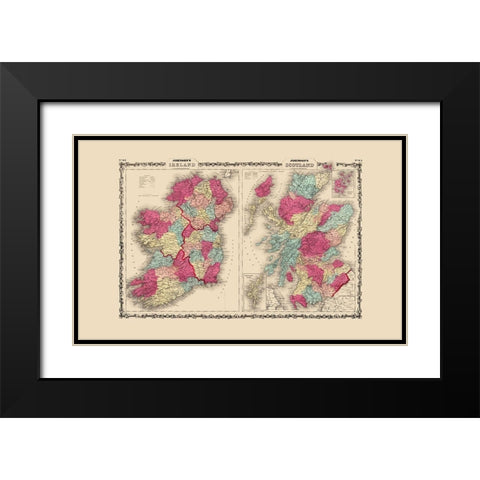 Ireland Scotland - Johnson 1860 Black Modern Wood Framed Art Print with Double Matting by Johnson