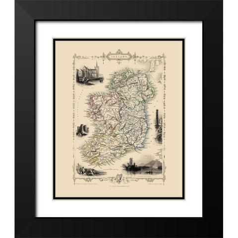 Ireland - Tallis 1851 Black Modern Wood Framed Art Print with Double Matting by Tallis
