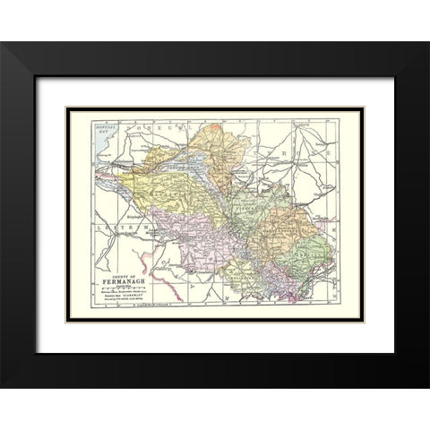 Fermanagh County Ireland - Bartholomew 1882 Black Modern Wood Framed Art Print with Double Matting by Bartholomew