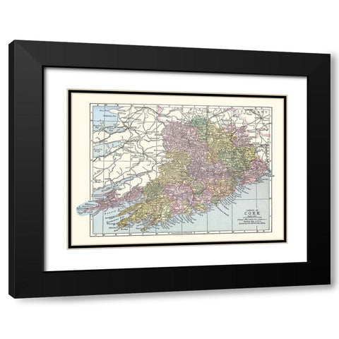 Cork County Ireland - Bartholomew 1882 Black Modern Wood Framed Art Print with Double Matting by Bartholomew