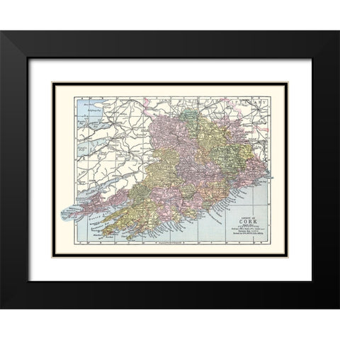 Cork County Ireland - Bartholomew 1882 Black Modern Wood Framed Art Print with Double Matting by Bartholomew