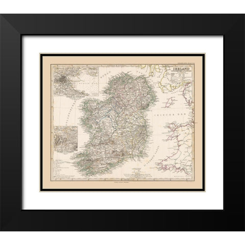 Ireland - Stieler 1885 Black Modern Wood Framed Art Print with Double Matting by Stieler