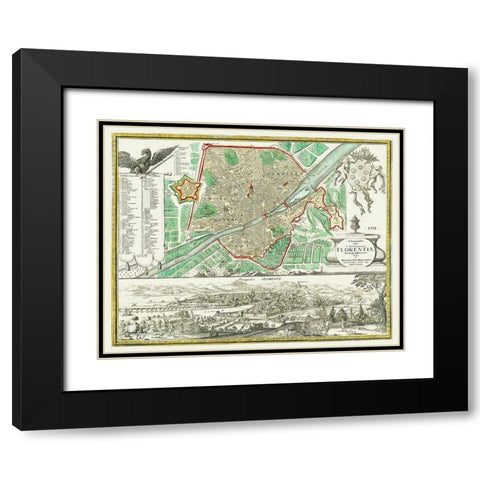 Florence Italy - Homann 1731 Black Modern Wood Framed Art Print with Double Matting by Homann
