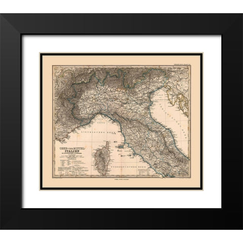 Northern Italy- Stieler 1885 Black Modern Wood Framed Art Print with Double Matting by Stieler