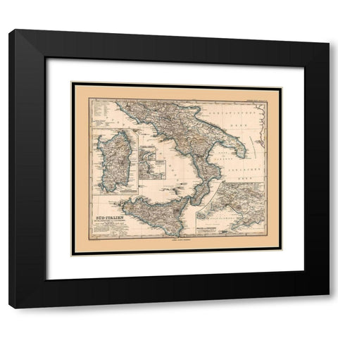 Southern Italy - Stieler 1885 Black Modern Wood Framed Art Print with Double Matting by Stieler