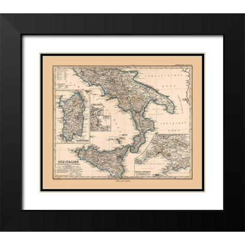 Southern Italy - Stieler 1885 Black Modern Wood Framed Art Print with Double Matting by Stieler