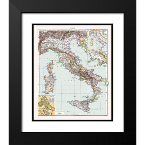Italy - Droysen 1886 Black Modern Wood Framed Art Print with Double Matting by Droysen