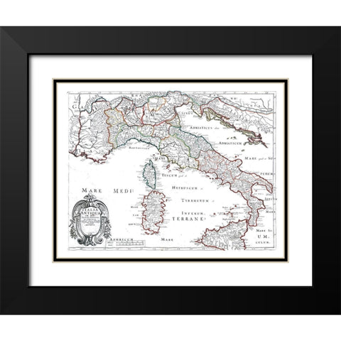 Ancient Italy - Sanson 1641 Black Modern Wood Framed Art Print with Double Matting by Sanson