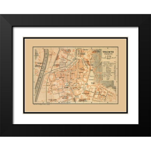 Trento Italy - Baedeker 1910 Black Modern Wood Framed Art Print with Double Matting by Baedeker