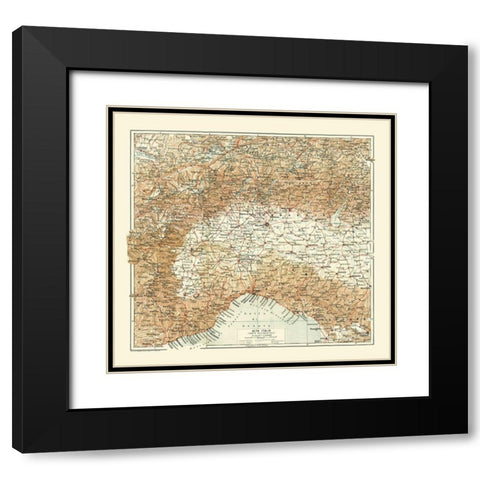 Northwestern Italy - Bertarelli 1914 Black Modern Wood Framed Art Print with Double Matting by Bertarelli