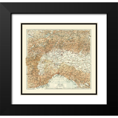 Northwestern Italy - Bertarelli 1914 Black Modern Wood Framed Art Print with Double Matting by Bertarelli