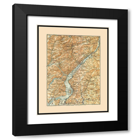 Lake Iseo Italy - Bertarelli 1914 Black Modern Wood Framed Art Print with Double Matting by Bertarelli