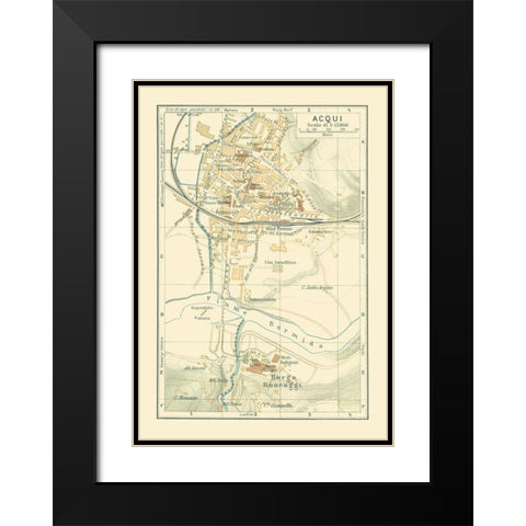 Acqui Italy - Bertarelli 1914 Black Modern Wood Framed Art Print with Double Matting by Bertarelli