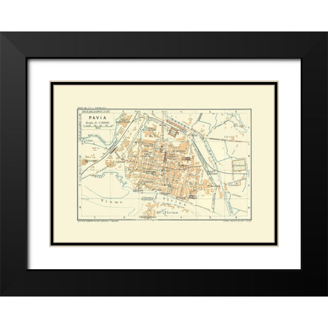 Pavia Italy - Bertarelli 1914 Black Modern Wood Framed Art Print with Double Matting by Bertarelli