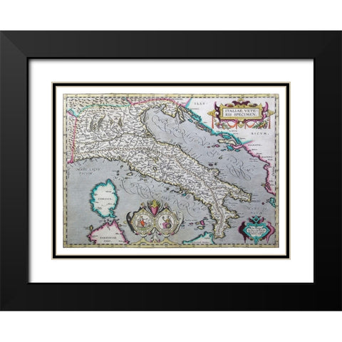 Ancient Italy - Ortelius 1570 Black Modern Wood Framed Art Print with Double Matting by Ortelius