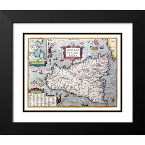 Ancient Sicily Italy - Ortelius 1570 Black Modern Wood Framed Art Print with Double Matting by Ortelius