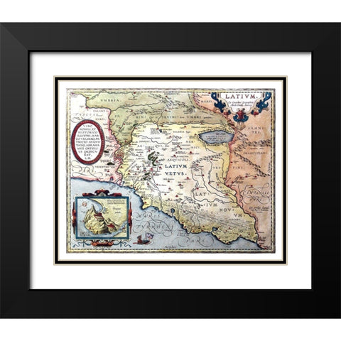 Lazio Italy - Ortelius 1570 Black Modern Wood Framed Art Print with Double Matting by Ortelius