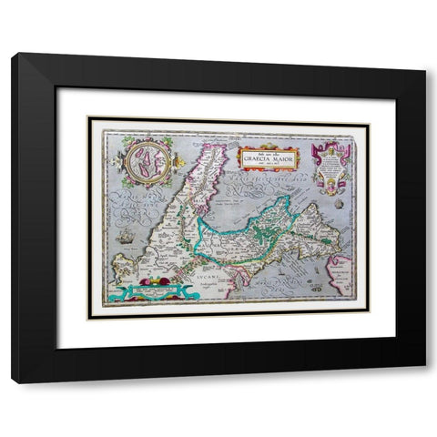 Southern Italy - Ortelius 1595 Black Modern Wood Framed Art Print with Double Matting by Ortelius