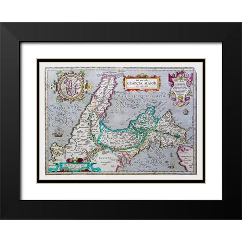 Southern Italy - Ortelius 1595 Black Modern Wood Framed Art Print with Double Matting by Ortelius