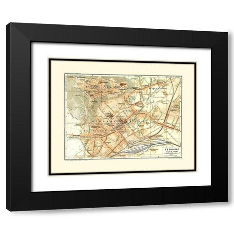 Bergamo Italy - Bertarelli 1914 Black Modern Wood Framed Art Print with Double Matting by Bertarelli