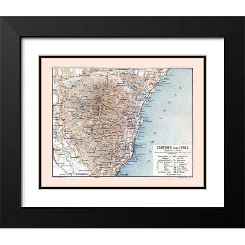 Mount Etna Italy - Baedeker 1880 Black Modern Wood Framed Art Print with Double Matting by Baedeker