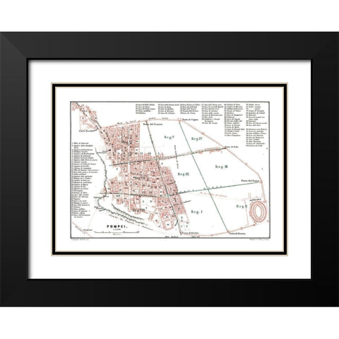 Pompei Italy - Baedeker 1880 Black Modern Wood Framed Art Print with Double Matting by Baedeker