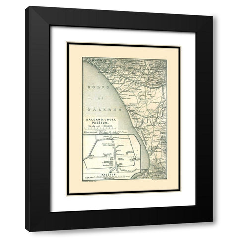 Salerno Eboli Paestrum Italy - Baedeker 1880 Black Modern Wood Framed Art Print with Double Matting by Baedeker