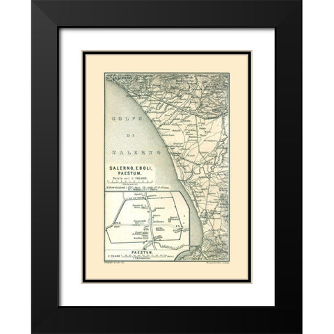 Salerno Eboli Paestrum Italy - Baedeker 1880 Black Modern Wood Framed Art Print with Double Matting by Baedeker