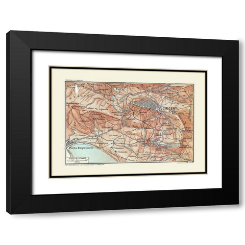 Girgenti Region Italy - Baedeker 1880 Black Modern Wood Framed Art Print with Double Matting by Baedeker