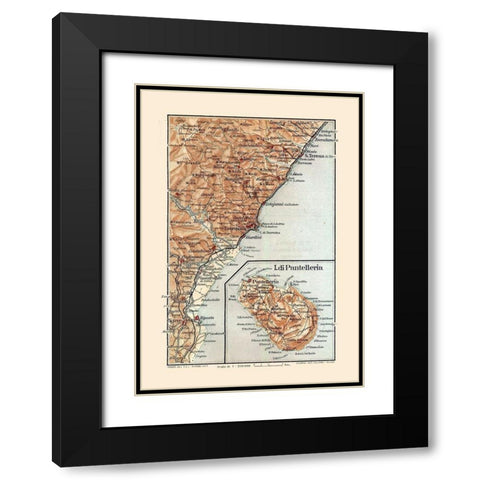 Giardini Region Sicily Italy - Baedeker 1880 Black Modern Wood Framed Art Print with Double Matting by Baedeker