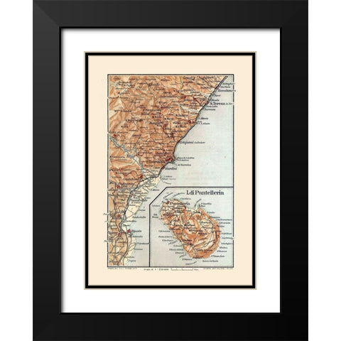 Giardini Region Sicily Italy - Baedeker 1880 Black Modern Wood Framed Art Print with Double Matting by Baedeker