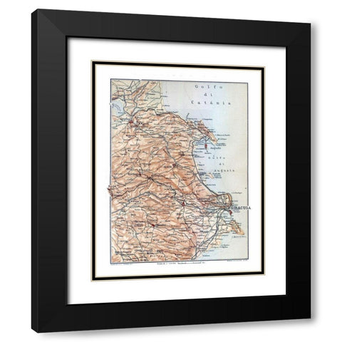 Syracuse Region Sicily Italy - Baedeker 1880 Black Modern Wood Framed Art Print with Double Matting by Baedeker